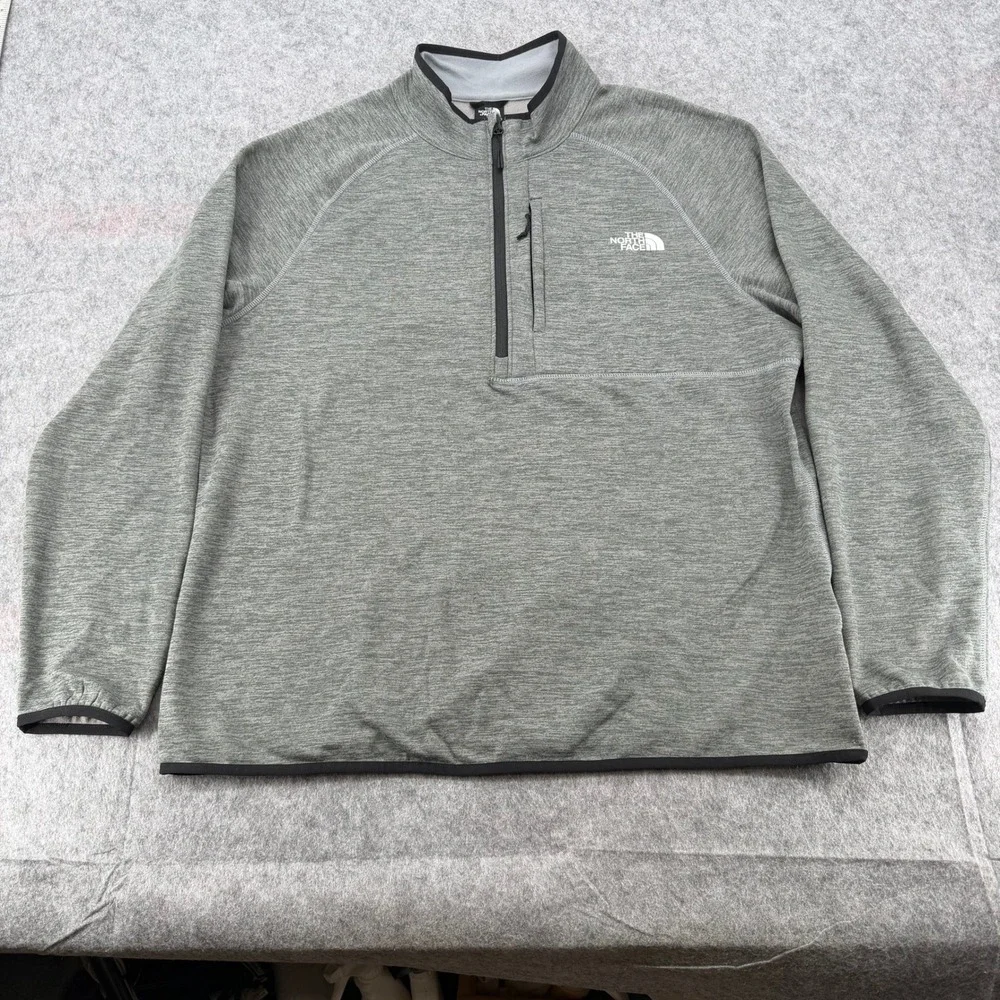 The North Face Mens XL Grey Heather Quarter Zip Fleece Pullover Chest Pocket